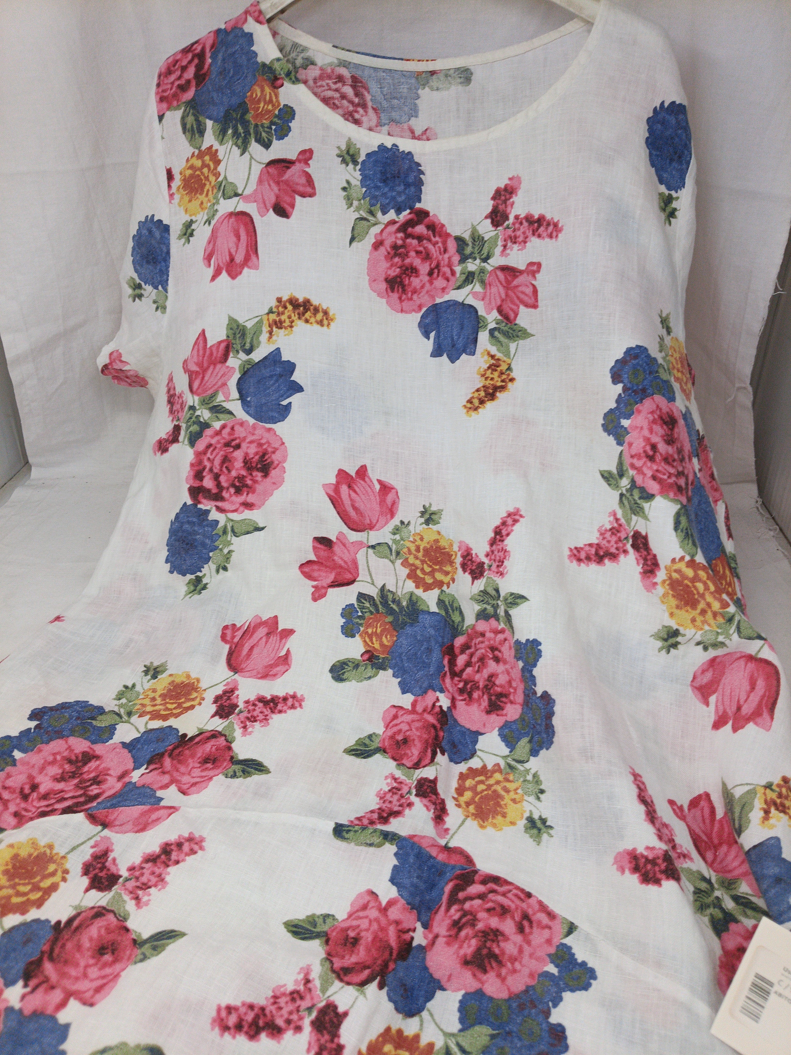 Abito In Lino Bco Fiorato Xl