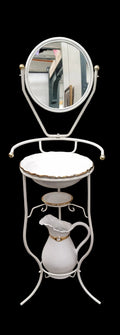 Lavabo Struttura Ferro Con Specchio + Brocca Acqua E Bacinella Ceramica