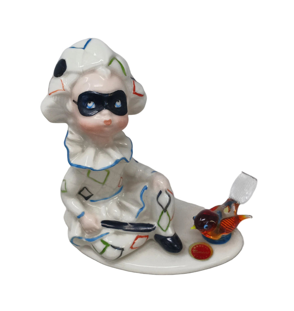 Aurora Murano Scultura Ceramica/vetro Arlecchino + Uccellino