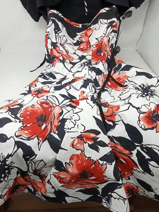 Rinascimento Abito Bco Nero Rosso Fiori L