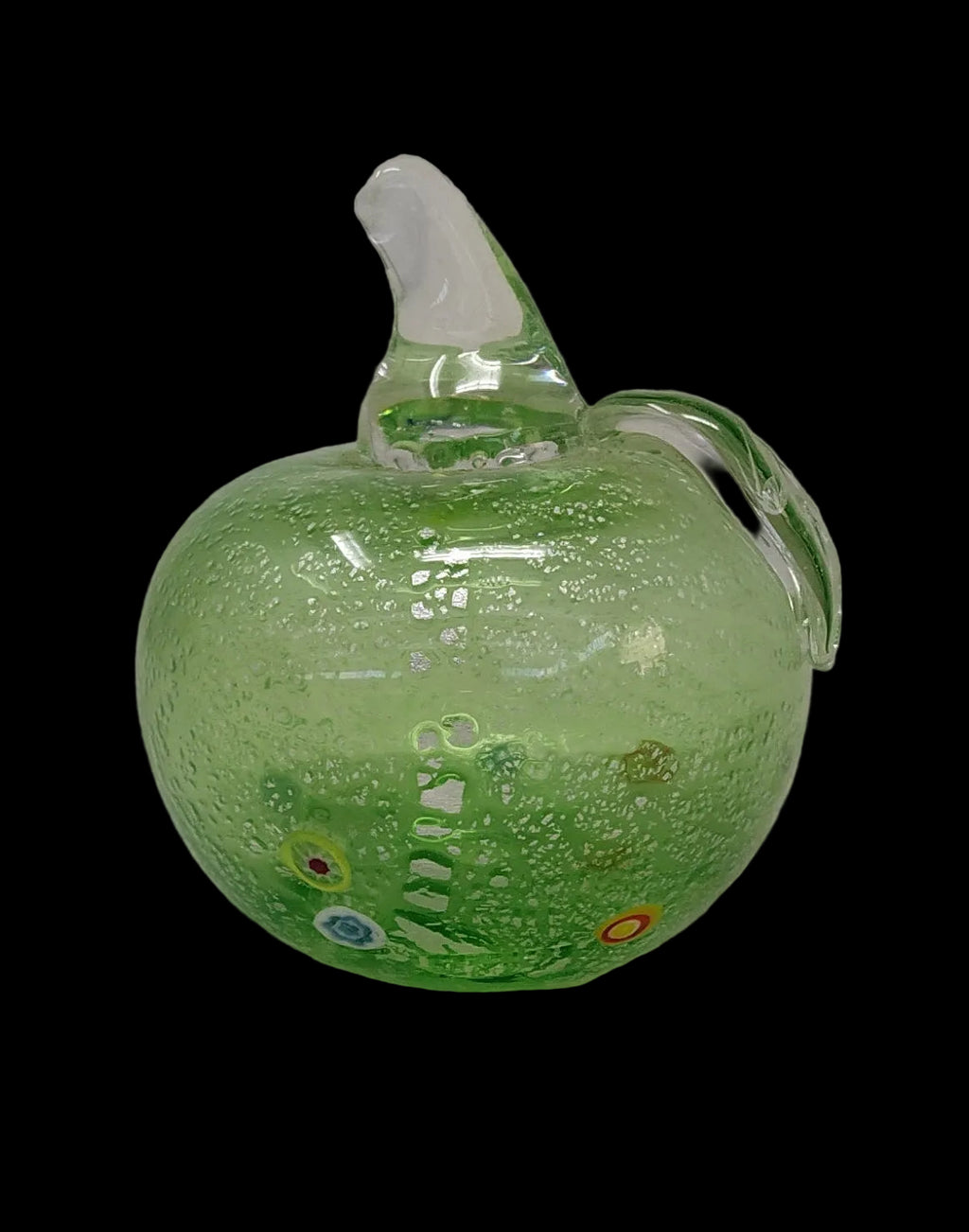 Fermacarte Vetro Murano Mela Verde Macchie Argento H 8cm