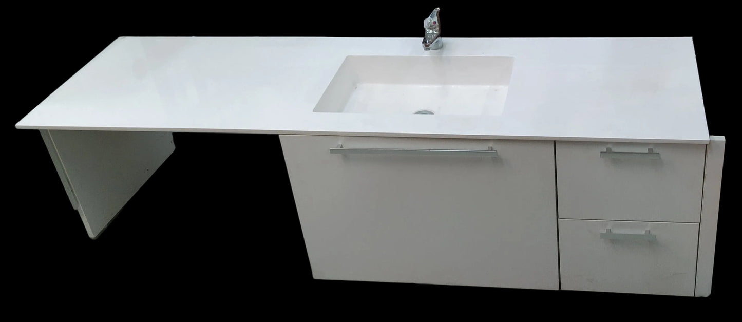 Mobile Bagno Sospensione Piano Corian Con Rubinetto + 3 Cassetti + Vano Lavatrice Lxpxh 183x53x65(153)