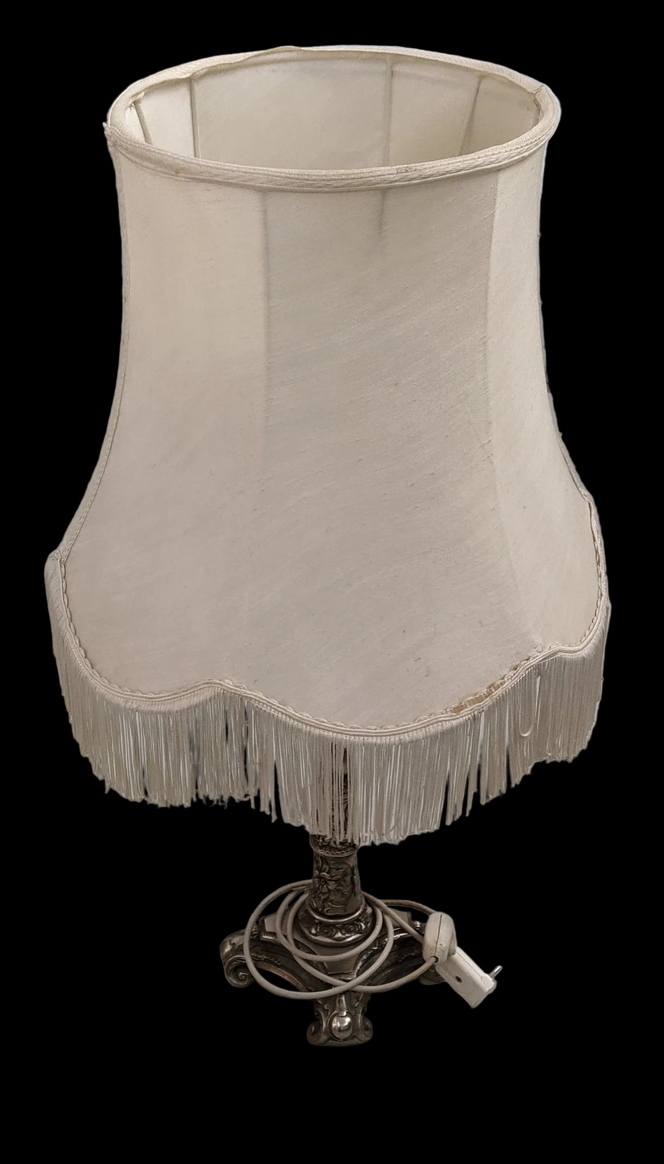 Lampada Da Tavolo Struttura Metallo Paralume Tessuto Bianco H 70cm