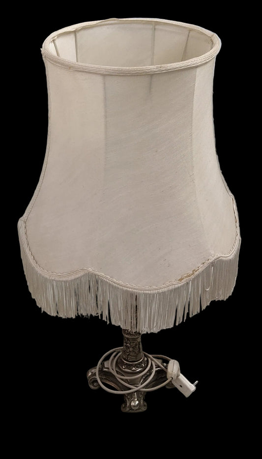 Lampada Da Tavolo Struttura Metallo Paralume Tessuto Bianco H 70cm