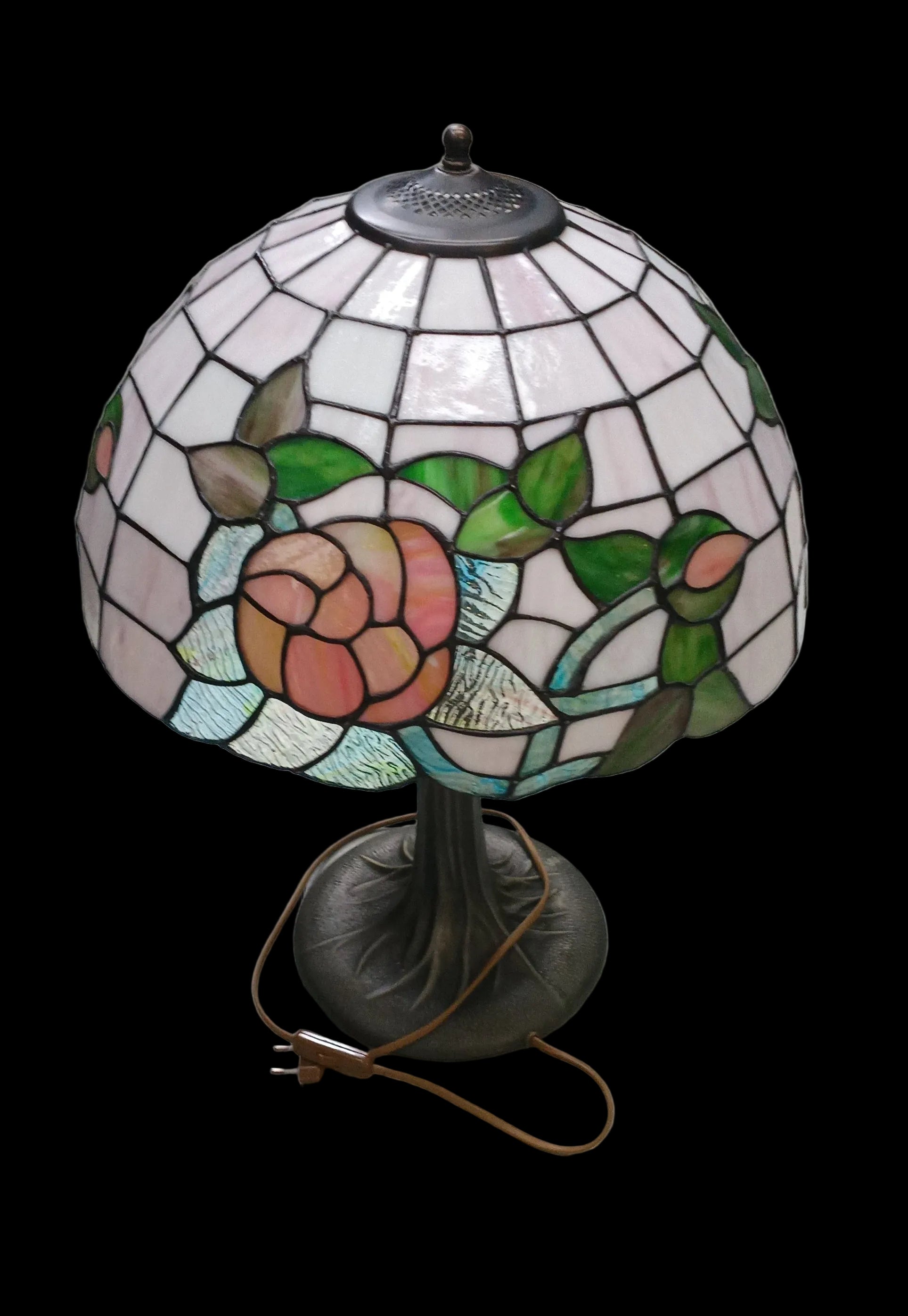 Lampada Da Tavolo Stile Tiffany Con Paralume In Vetro Colorato H. 50cm Circa