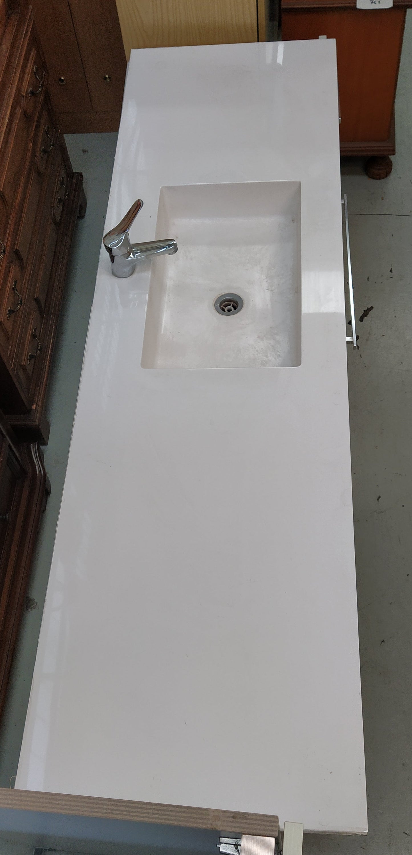 Mobile Bagno Sospensione Piano Corian Con Rubinetto + 3 Cassetti + Vano Lavatrice Lxpxh 183x53x65(153)