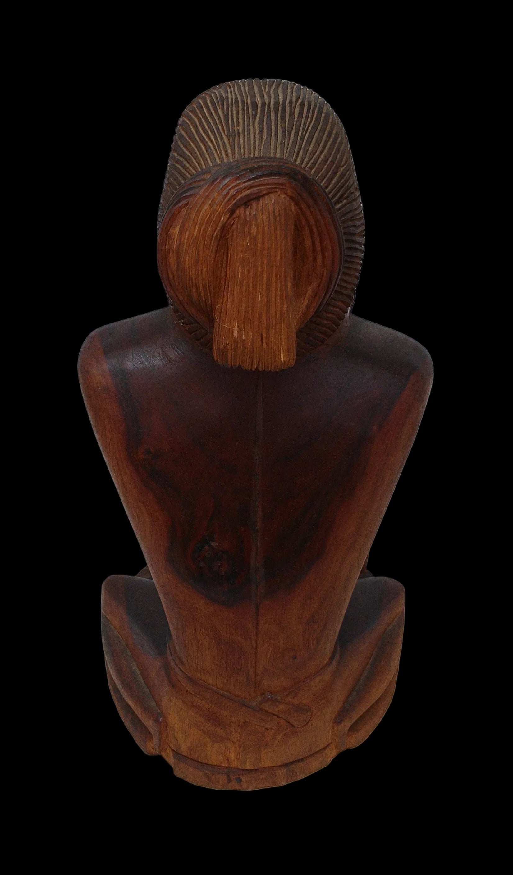 Micronesia Estanis.otto Scultura In Legno Albero Del Pane Uomo Seduto Con Pestello