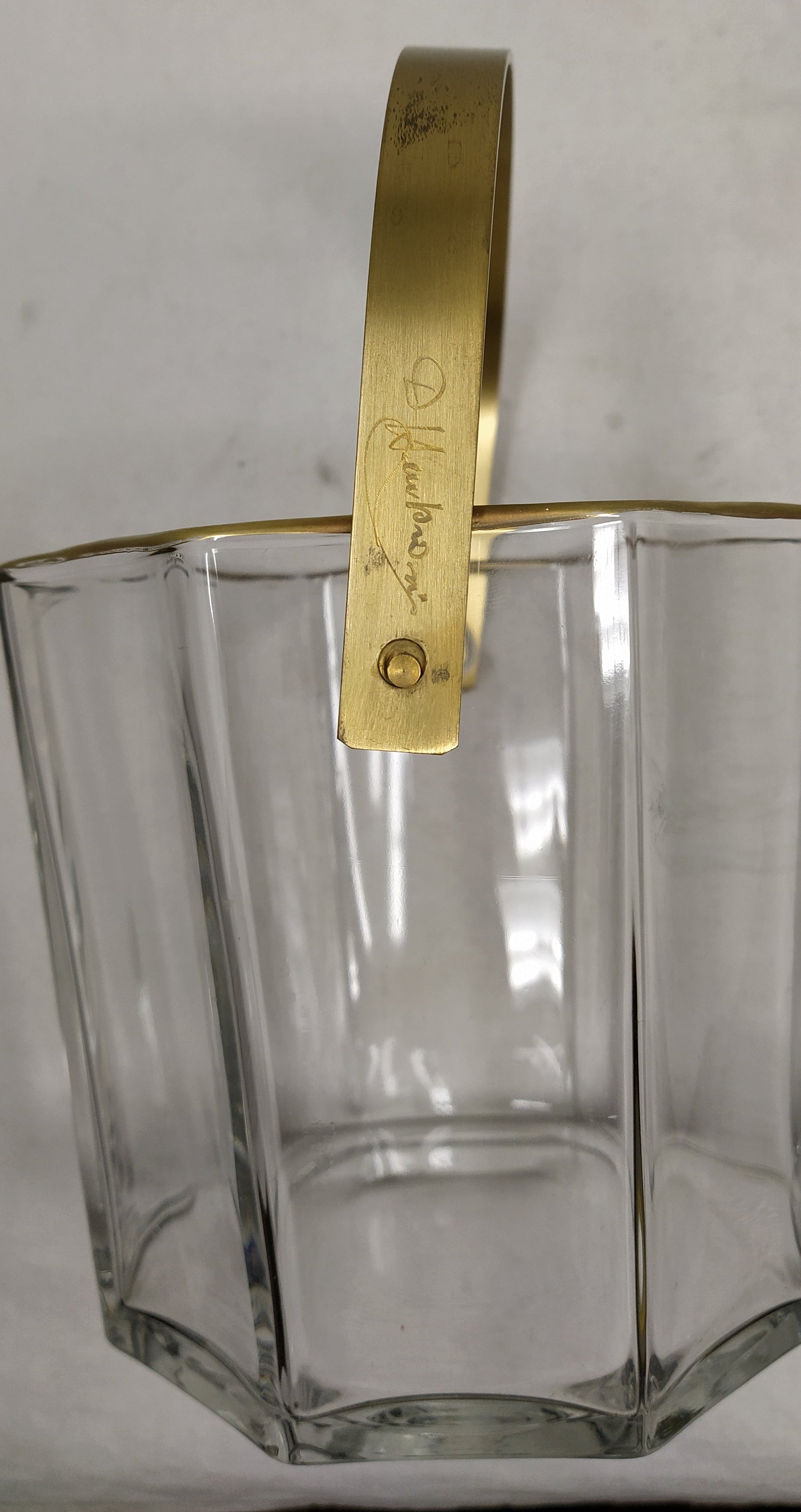 D Ambrosi 6 Bicchieri Vetro Ottagonale Bordo Oro + Porta Ghiaccio Manico Rame