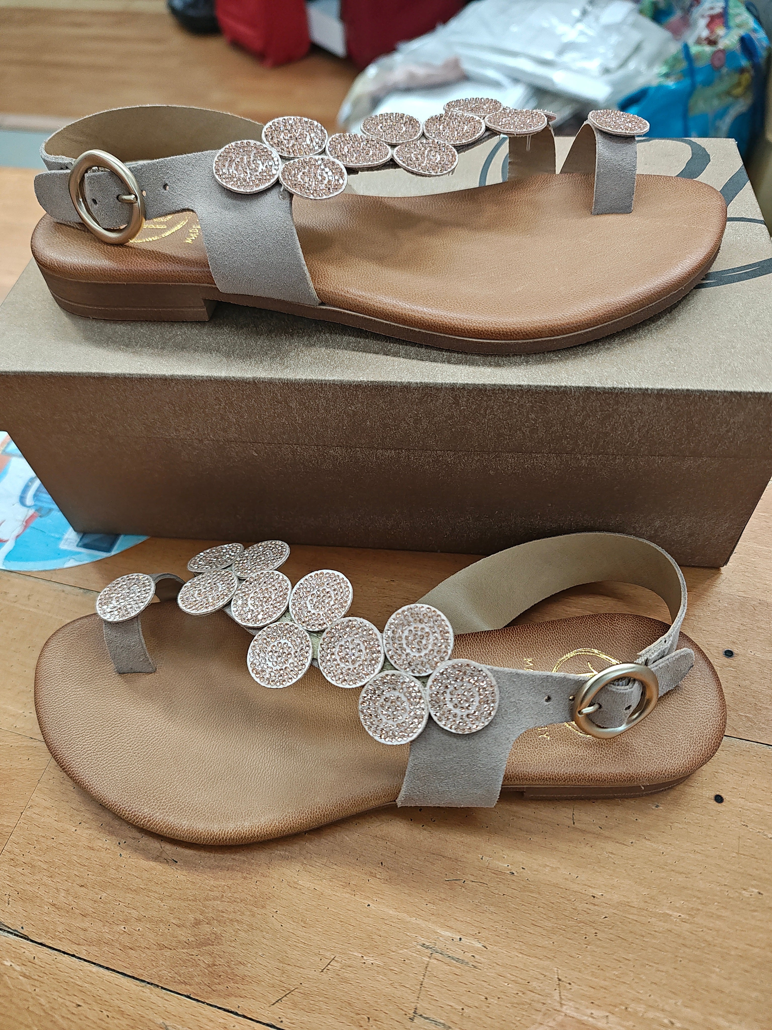 18+ Sandalo Infradito Beige Strass 39 Nuovo