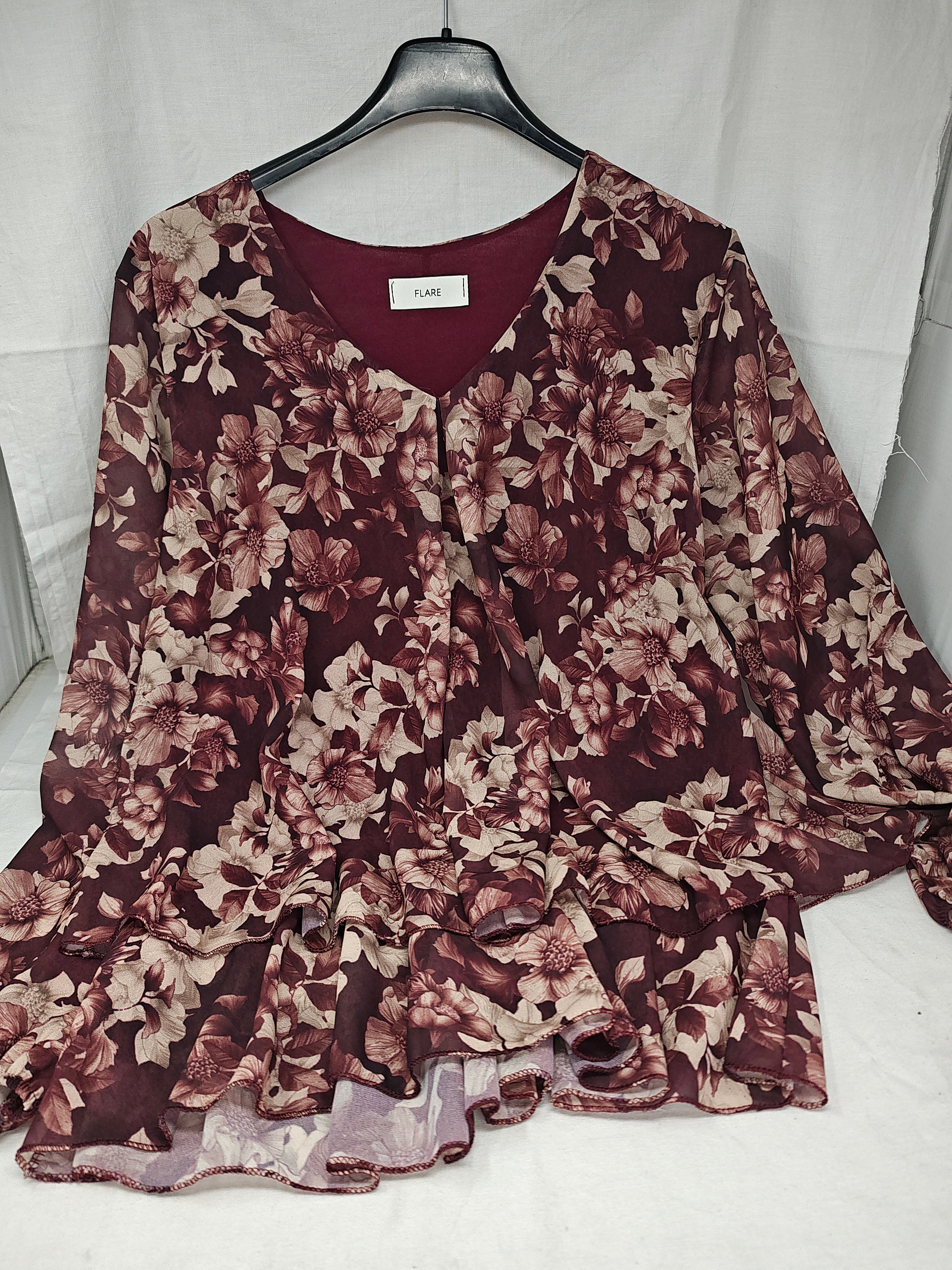 Flare Camicia Tulle Bordeaux Fiorata Tu