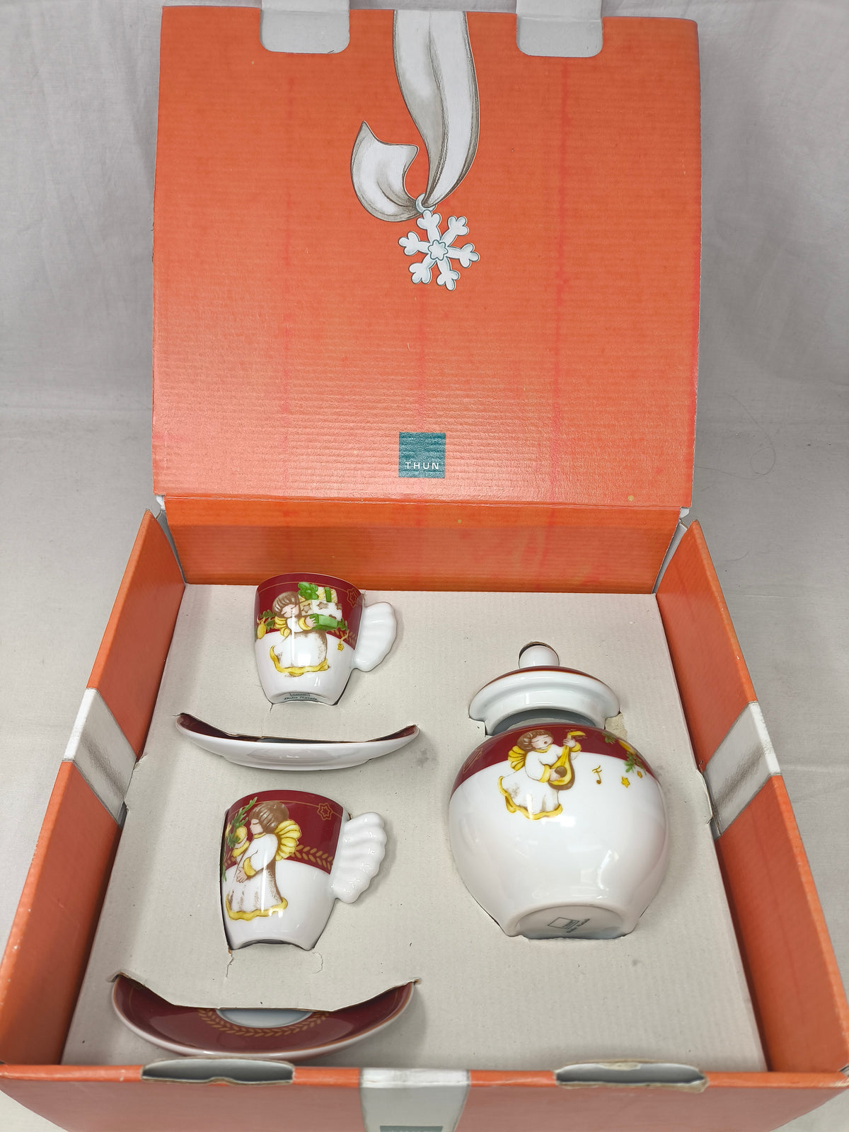 Thun Dolce Natale Art. P1741a91 2 Tazzine + Piattini E Zuccheriera Caffè Al Volo Con Scatola