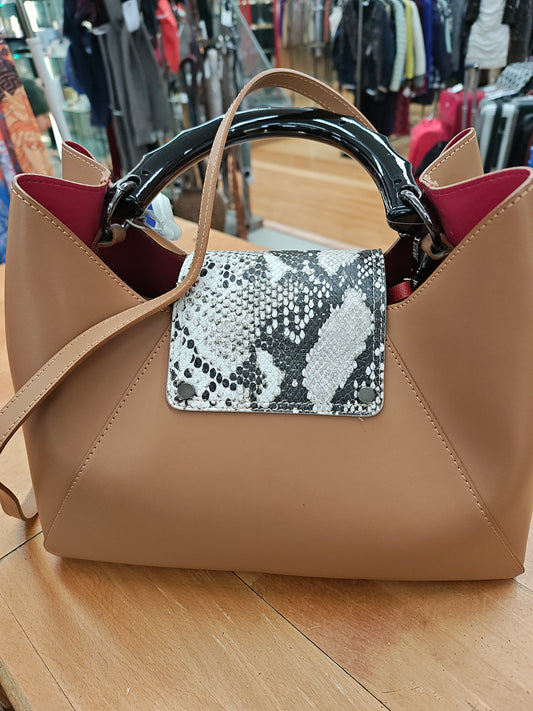 Borsa A Tracolla  In Pelle Beige In Terno Bordeaux