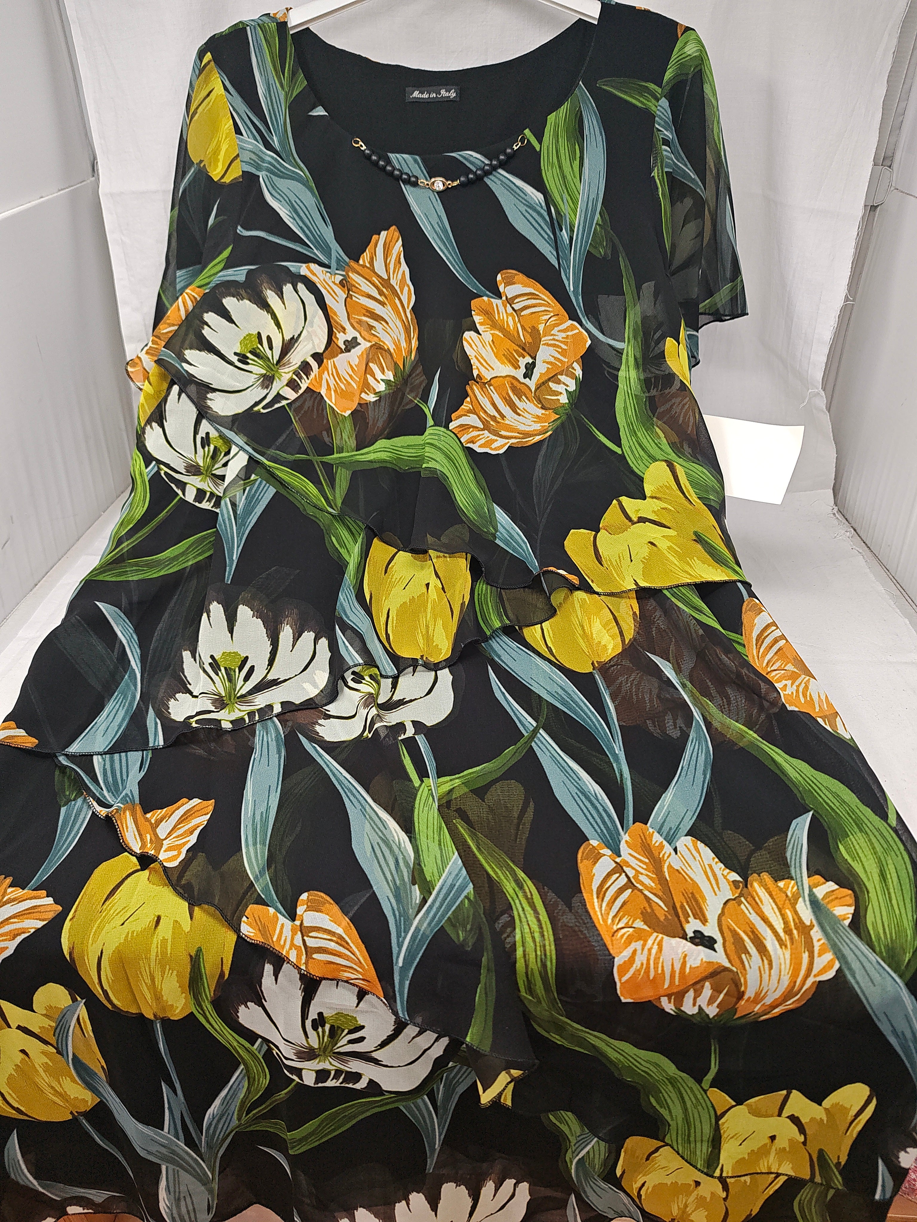 Made In Italy Abito Tulle Nero Fiorato 48