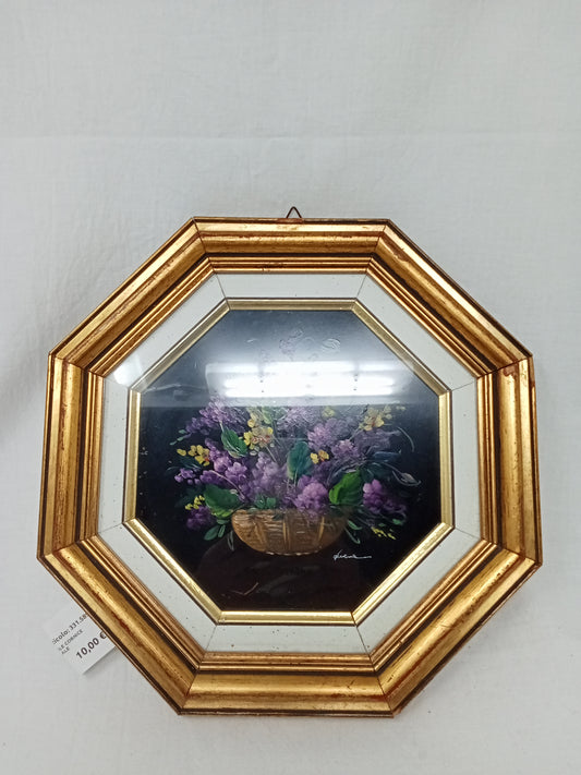 Quadretto Ottagonale Cornice Dorata Motivo Floreale