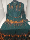 Camaieu Abito Lungo Tulle Verde Fiori Senape L