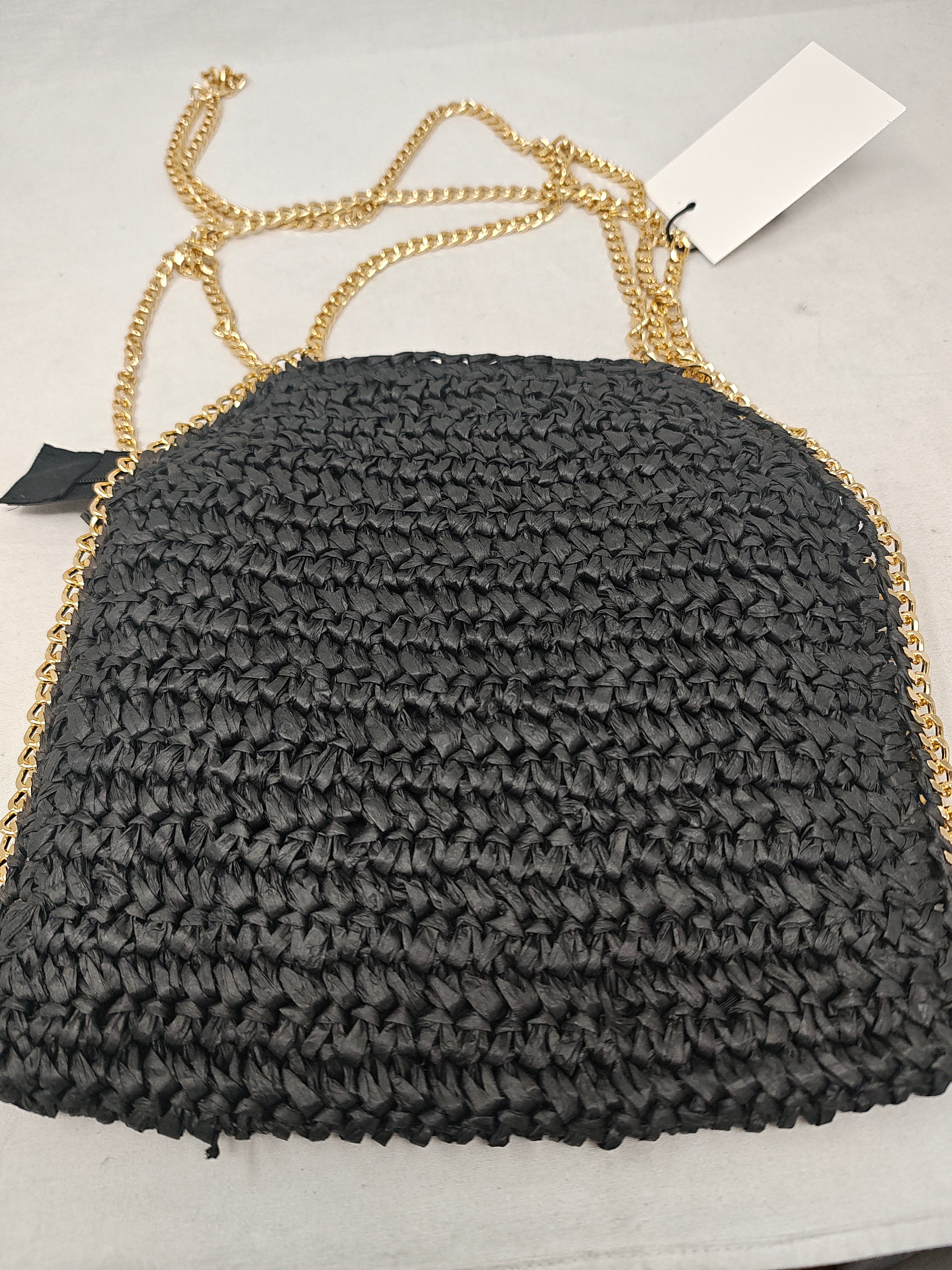 Borsa A Tracolla In Paglia Nera Catena