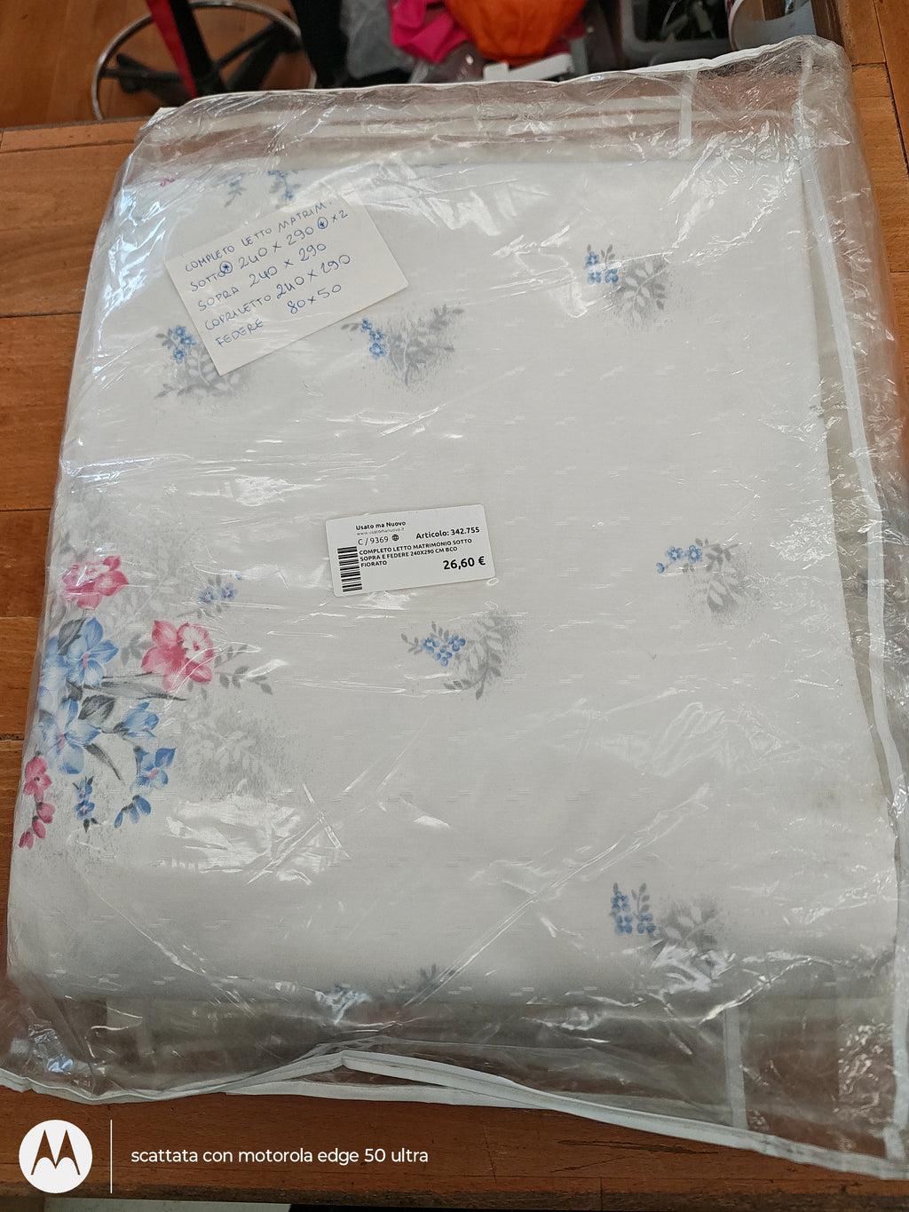Completo Letto Matrimoniale Sotto Sopra E Federe + Copri Letto 240x290 Cm Bco Fiorato