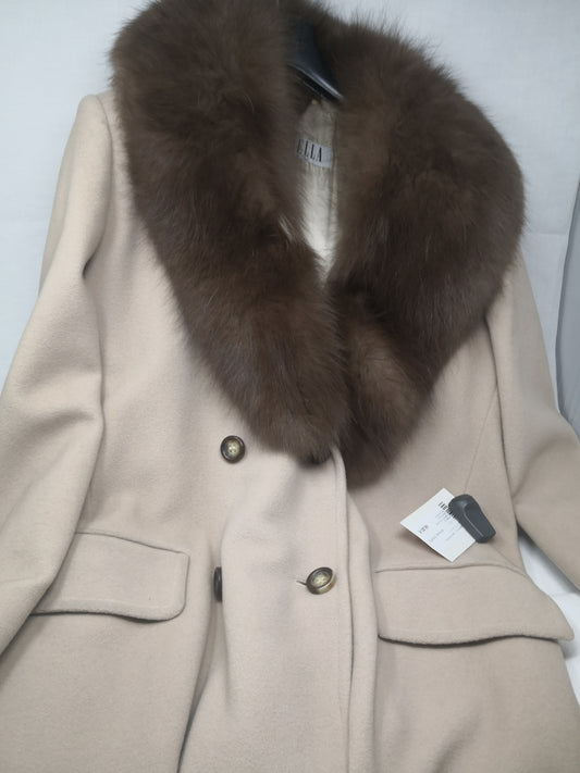 Marella Cappotto in lana beige collo pelliccia