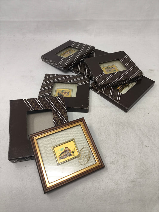 Quadretto Cornice Legno Paesaggio  A Colori Su Foglia Oro 23kt Nuovo  10x9,5