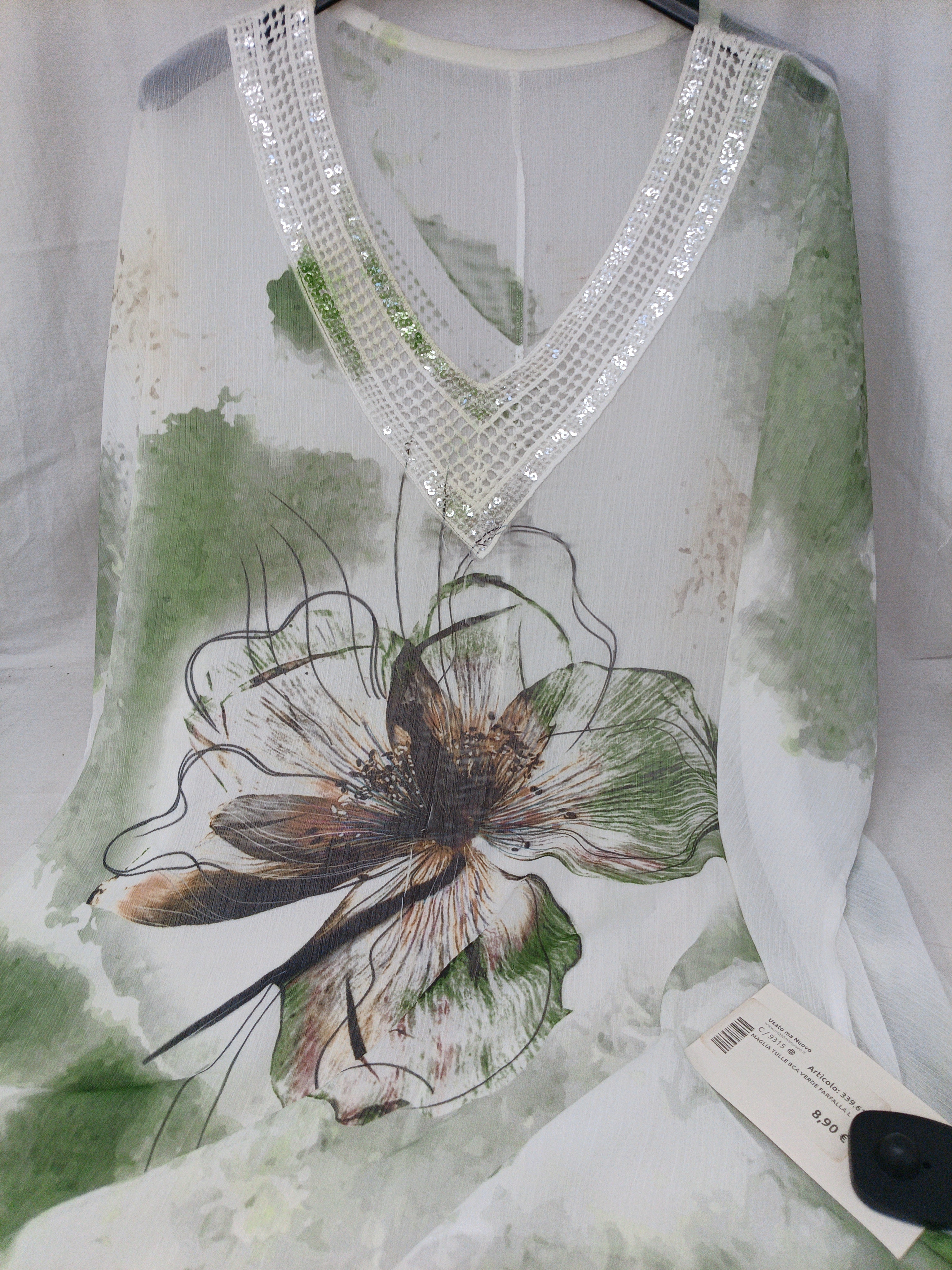 Maglia Tulle Bca Verde Farfalla L