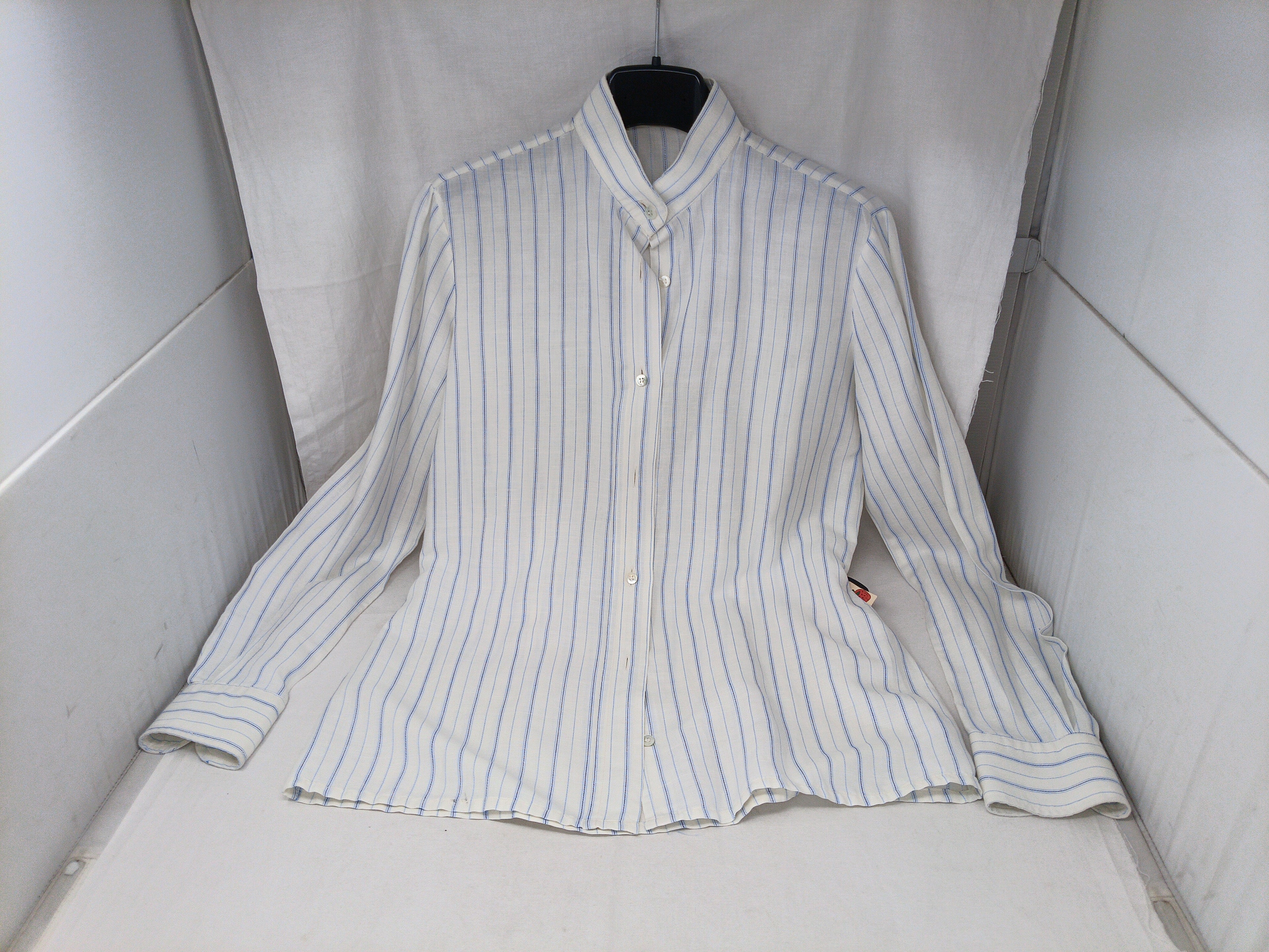 Camicia In Lino Collo Coreano Bca Righe Blu 44
