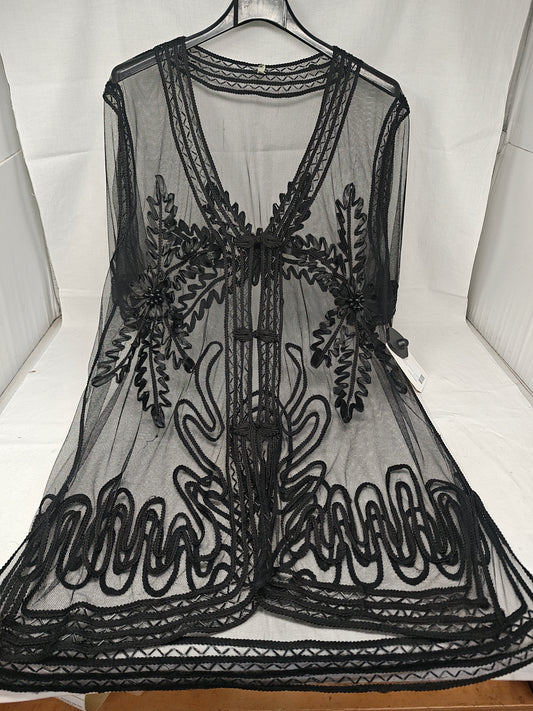 Maglia Tulle Nera Ricamo L