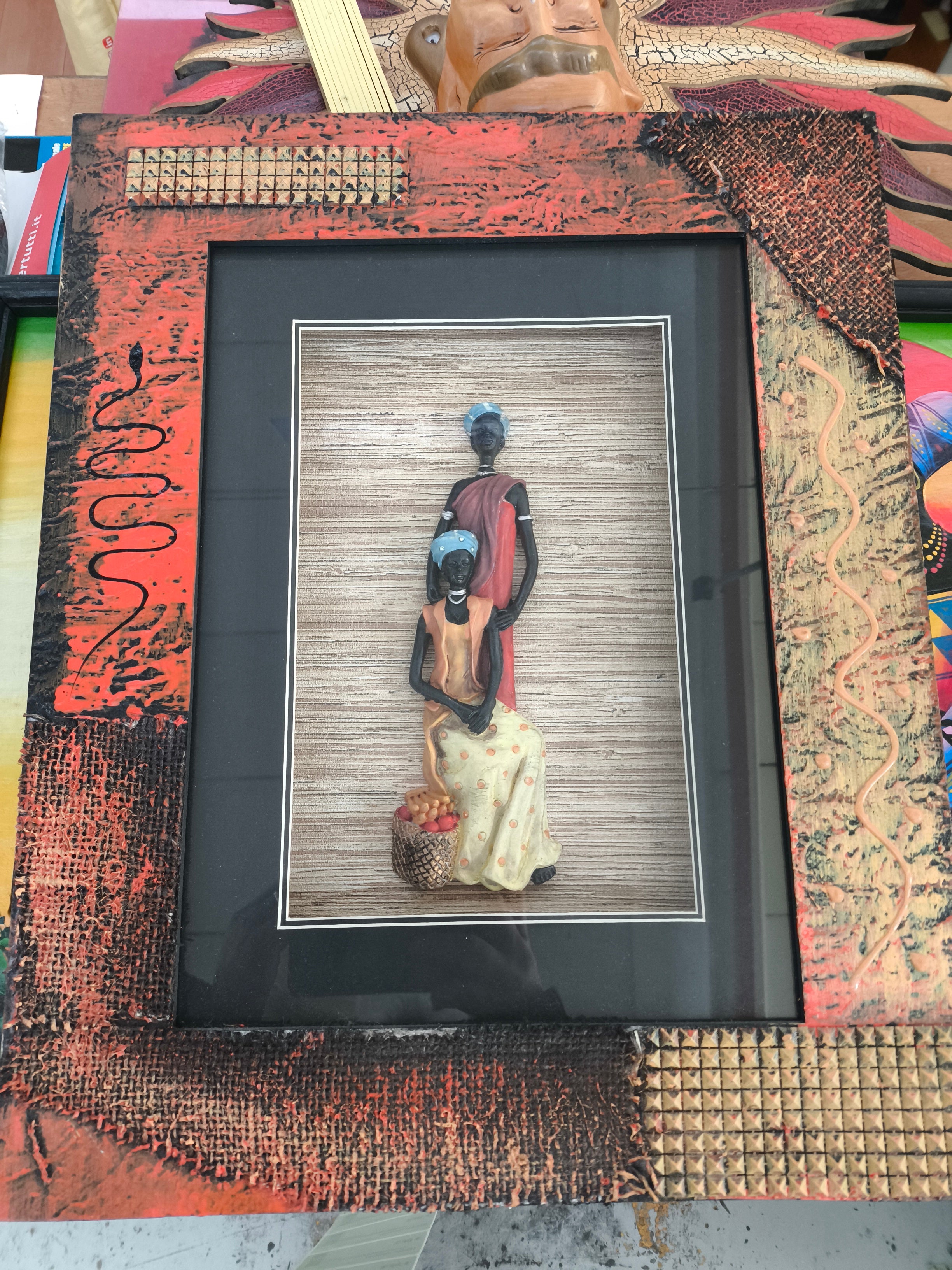 Quadro / Scultura 40x50 Etnico Africa 2 Donne In Rilievo