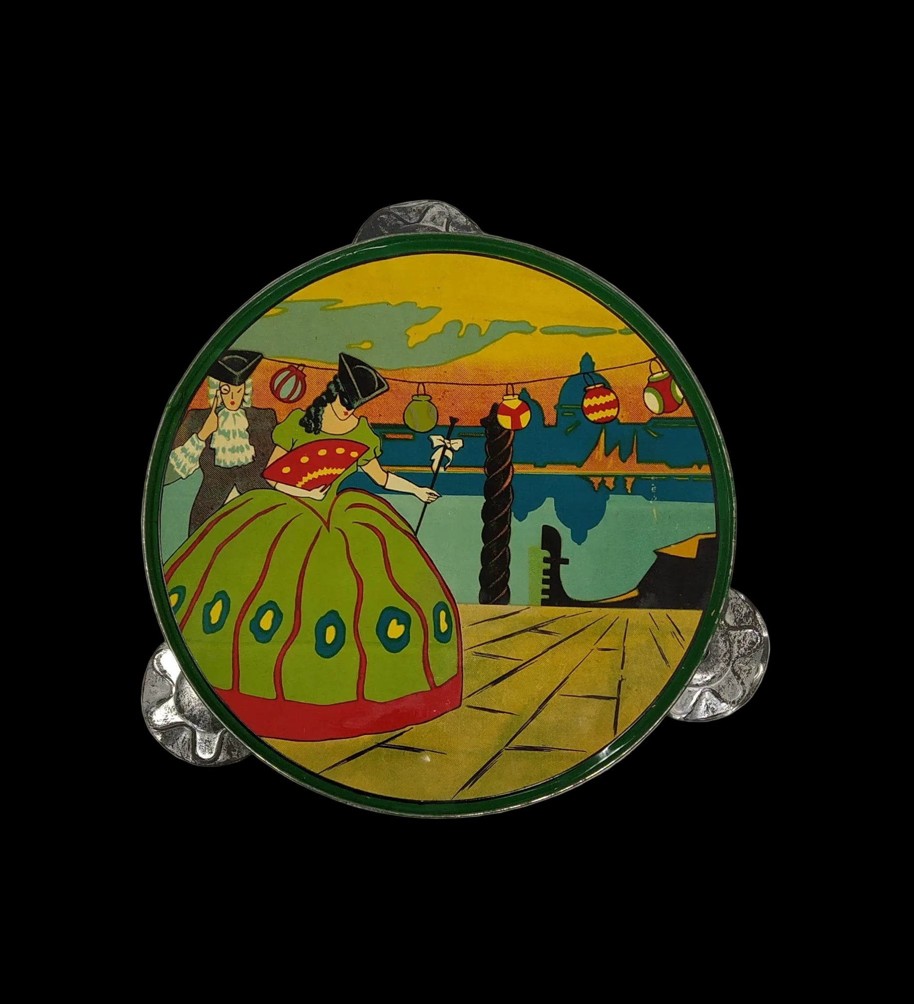Ingap Padova Tamburello Vintage Anni 30 Latta ø 16cm Motivi Veneziani