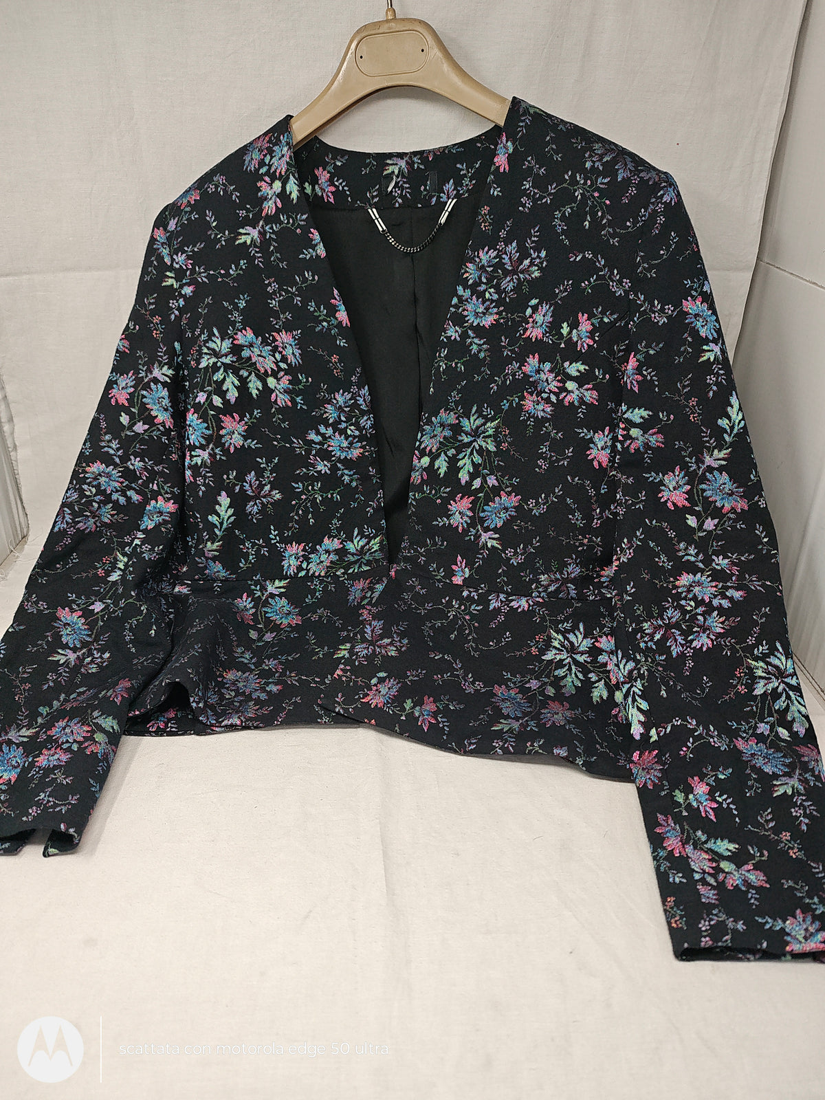 Intrend Giacca Nera Fiorata Blu Verde 42