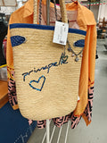 Borsa In Paglia Con Nastro Blu