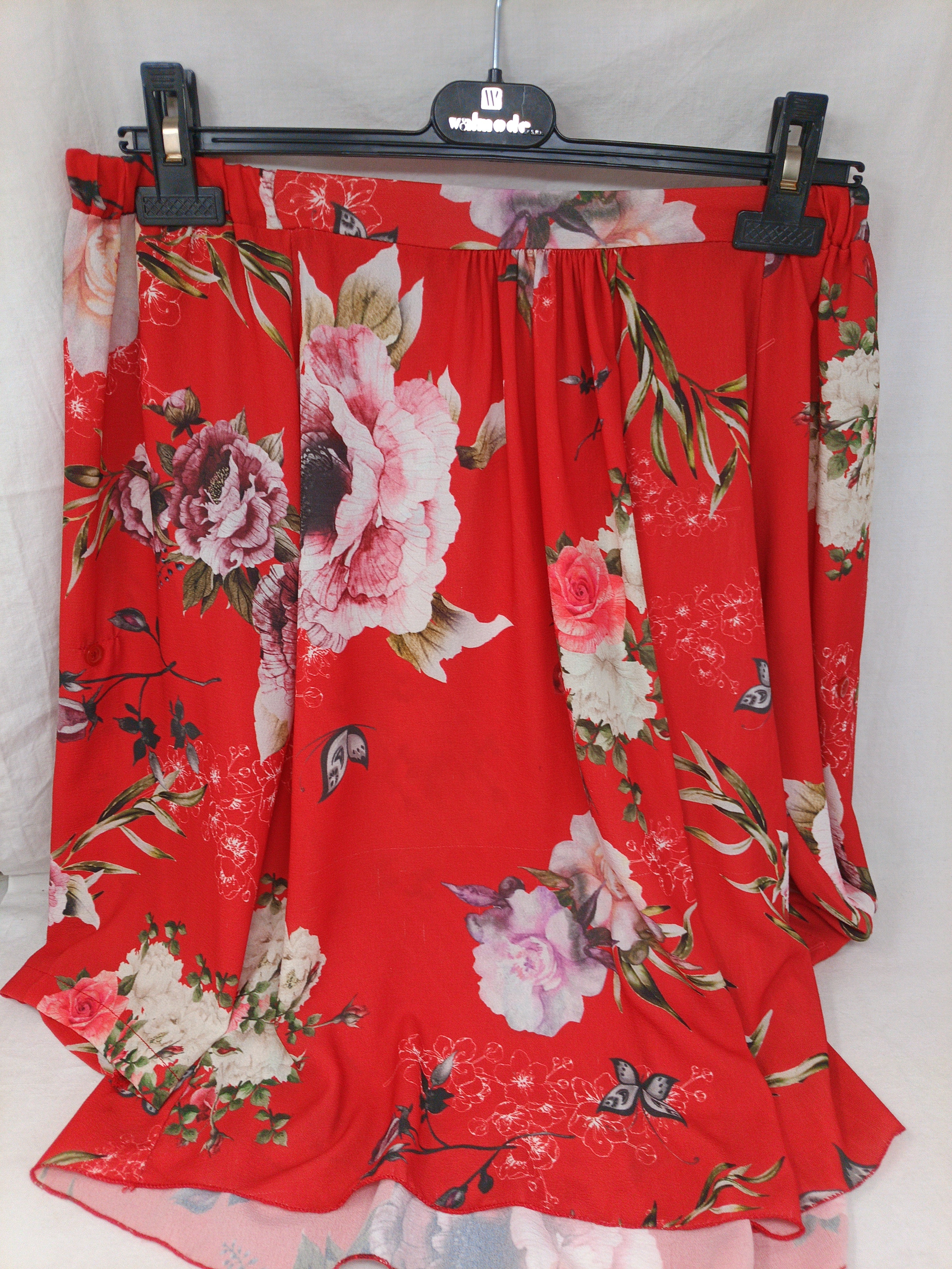 Camicia Tulle Rosso Fiorato Tu