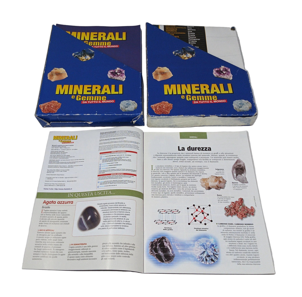 Rba Minerali E Gemme Da Tutto Il Mondo Collezione Completa 80 Minerali + Fascicoli + 2 Raccoglitori Con Schede + 4 Teche