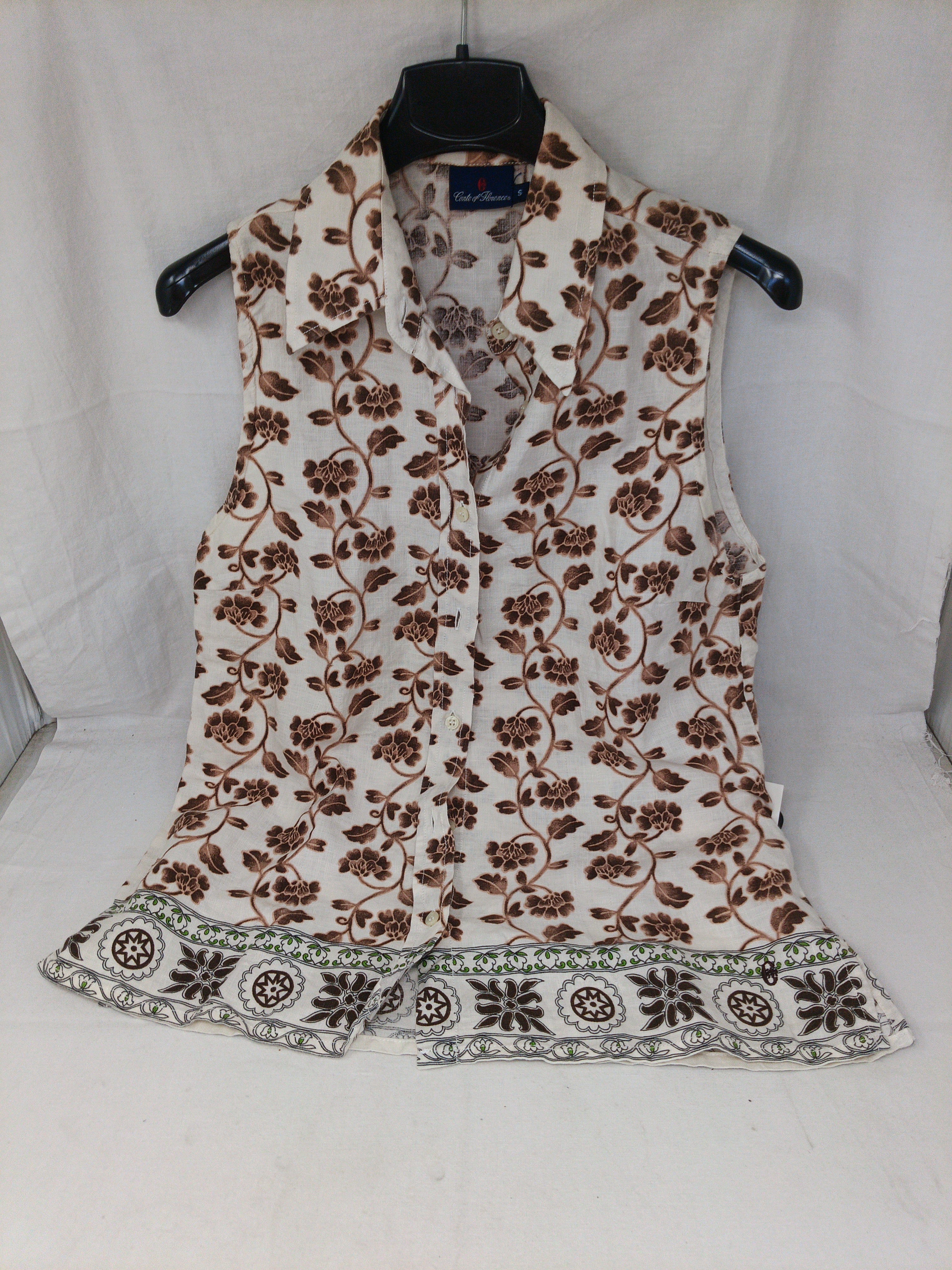Conte Of Florence Camicia Sma In Lino Bca Fiori Marrone S
