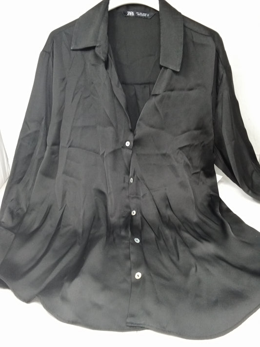 Zara Camicia Raso Nera L