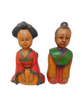 Coppia Di Sculture Giapponesi Uomo E Donna H.35cm
