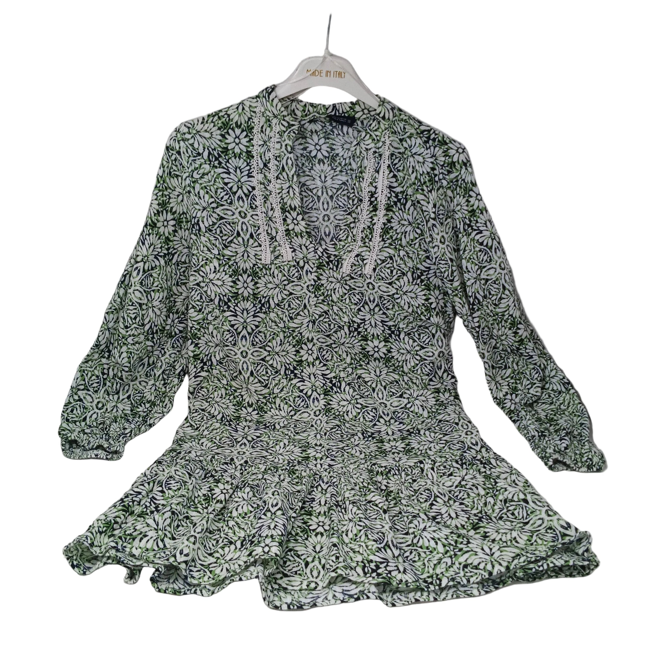 Zara Abito Verde Fiorato Xs