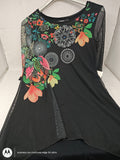 Desigual Maglia Tulle Nera Con Fantasia Colorata S