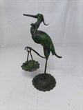 Scultura In Rame Gru Con Cestello H.26cm