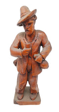 Scultura Legno Uomo Con Cappello E Fiasco Vino H 36cm
