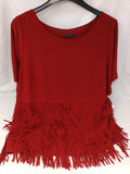 Sisley Maglia Tulle Bordeaux Frange Xs