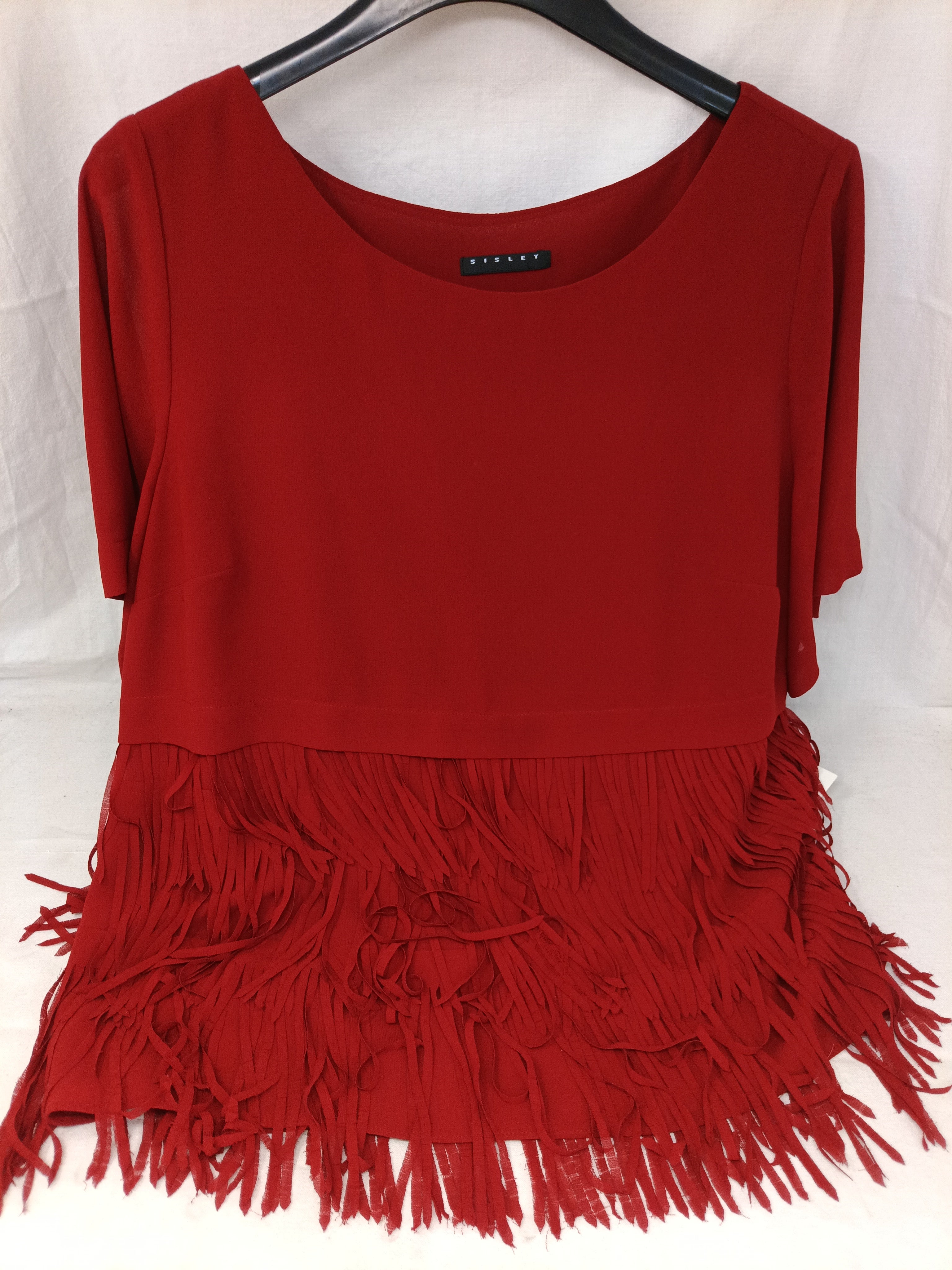 Sisley Maglia Tulle Bordeaux Frange Xs