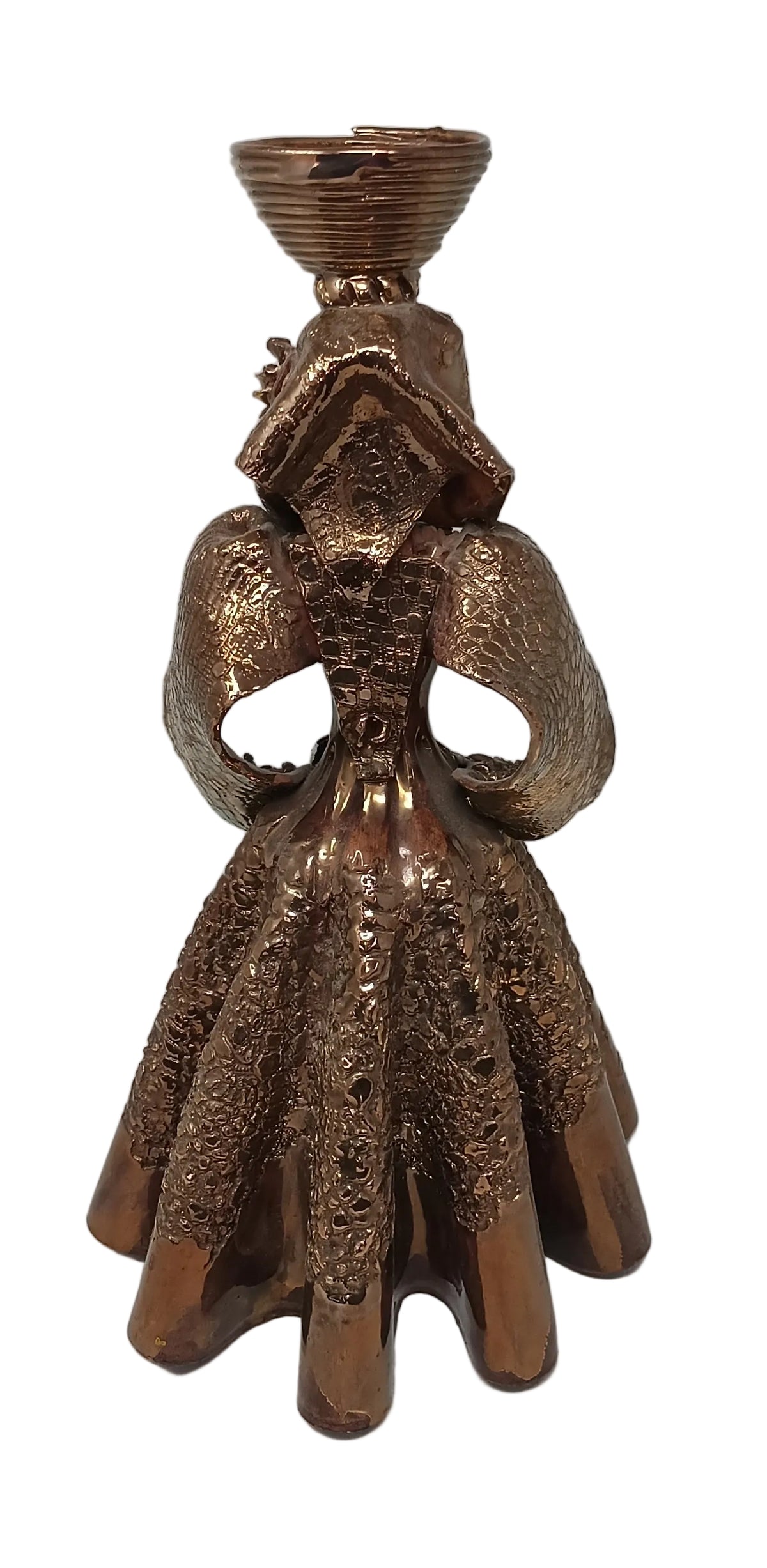 Scultura Donna In Costume Sardo Terracotta Finiture Color Bronzo H 35cm