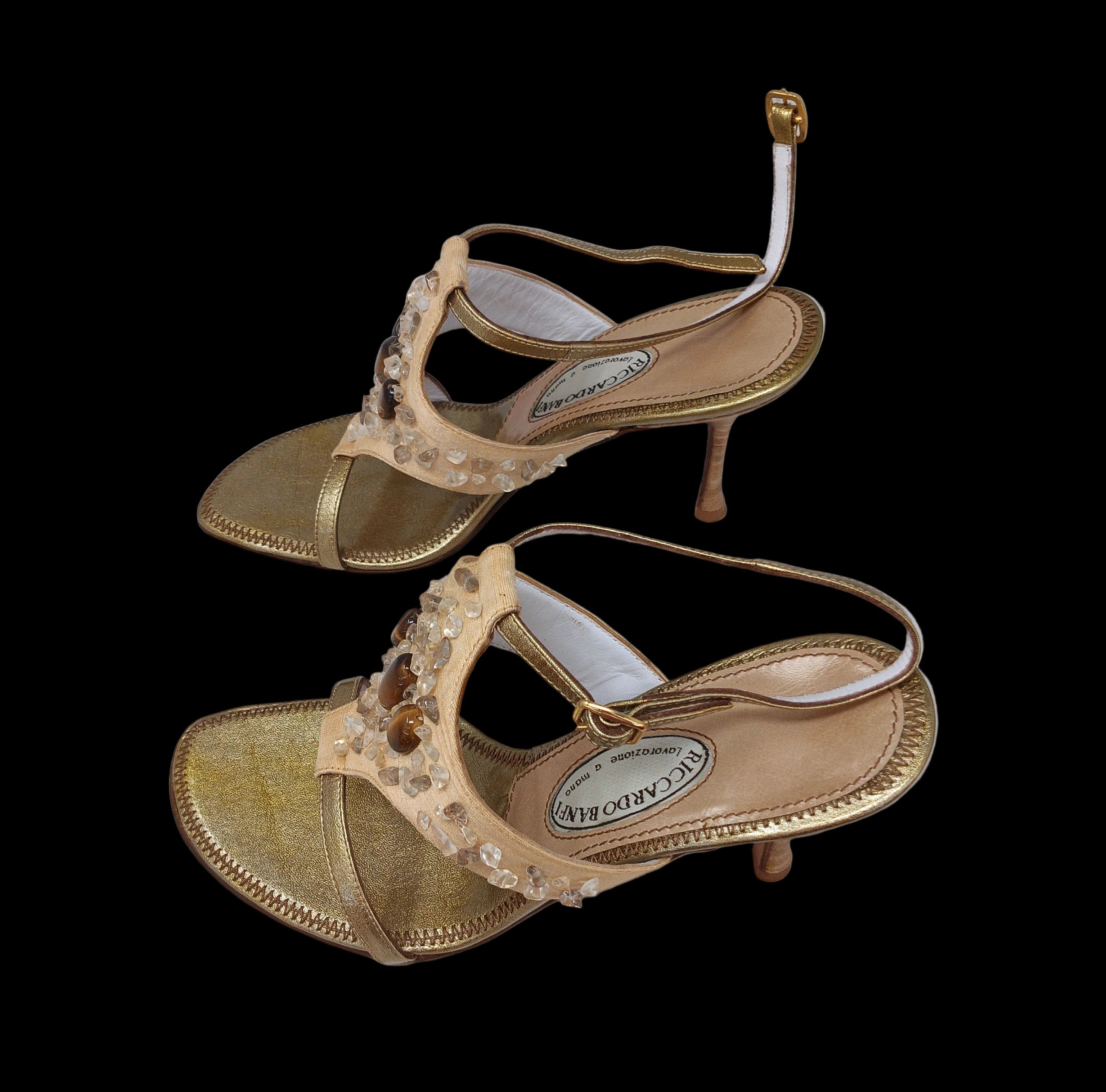 Riccardo  Banfi Sandalo Beige Oro Paiett 35.5 Nuovo