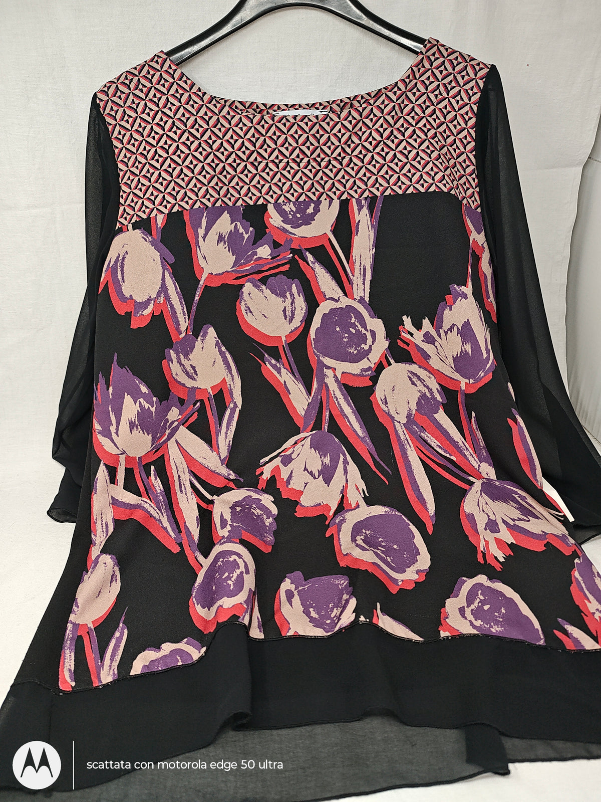 Barbarella Camicia Tulle Nera Rossa Beige M