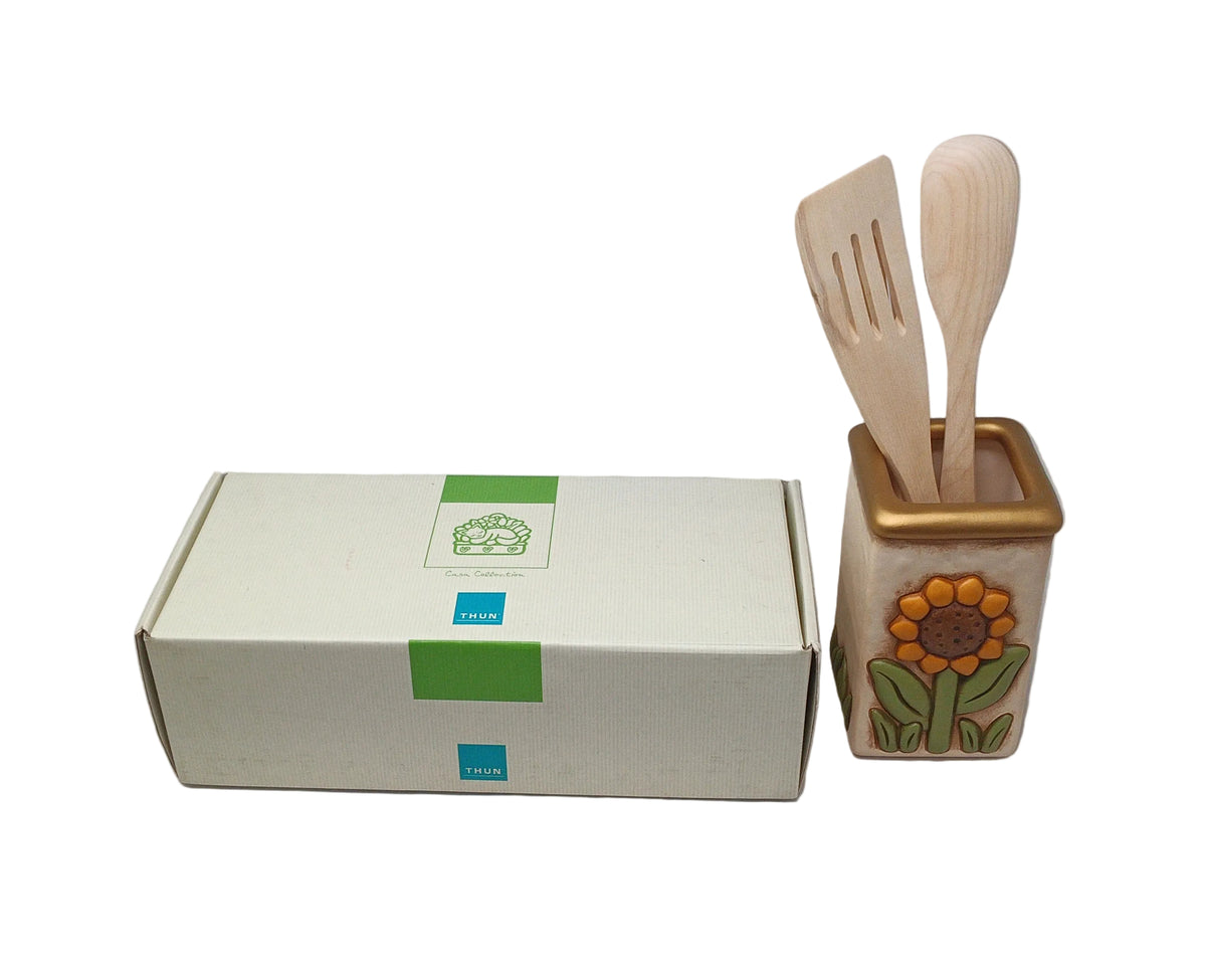 Thun Casa Collection Porta Posate Ceramice Con 3 Utensili Legno Con Scatola
