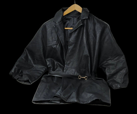 Giacca Ecopelle Nera Con Cinturina Tu