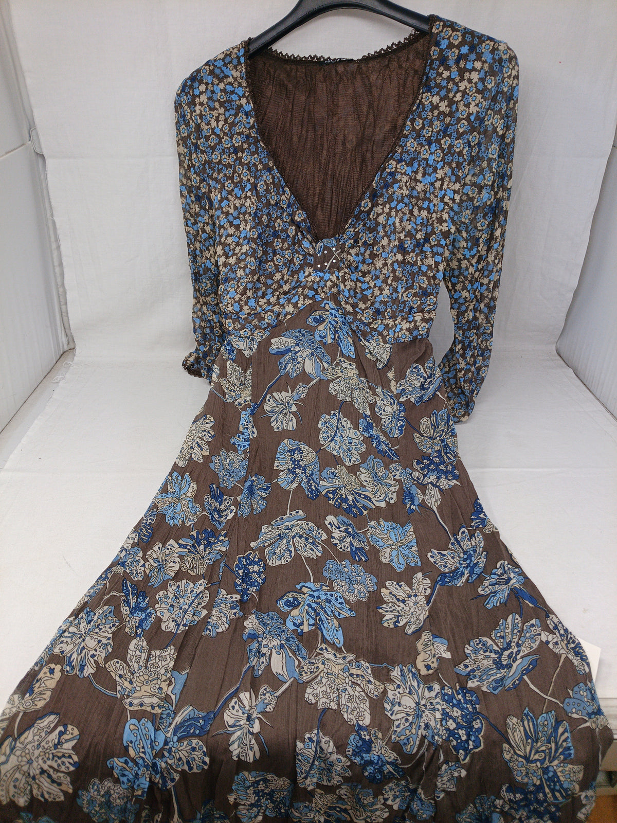 Motivi Abito Tulle Blu Marrone Fiorata 44