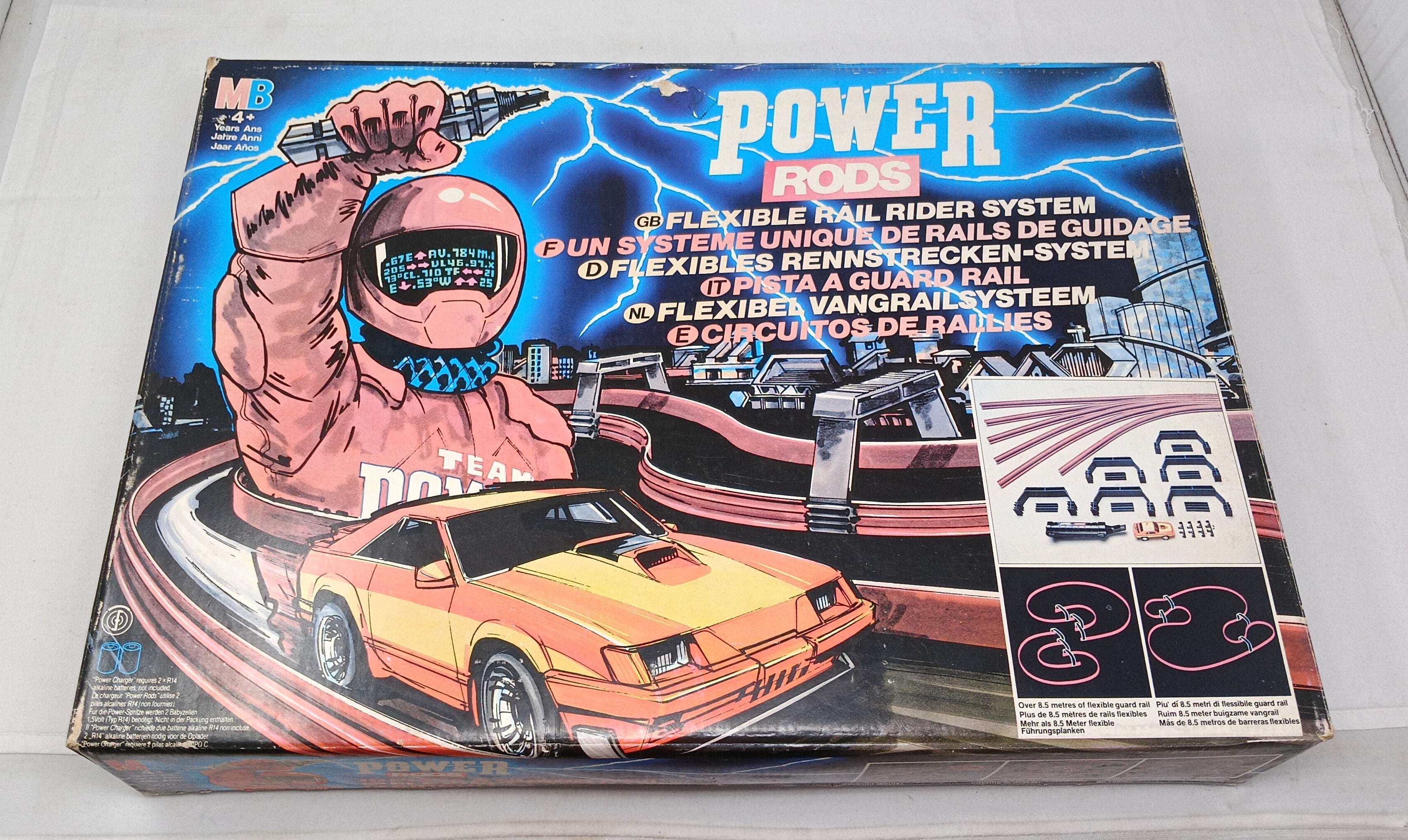 Mb Power Rods Pista Macchinine Vintage '85 Con Scatola Nuovo