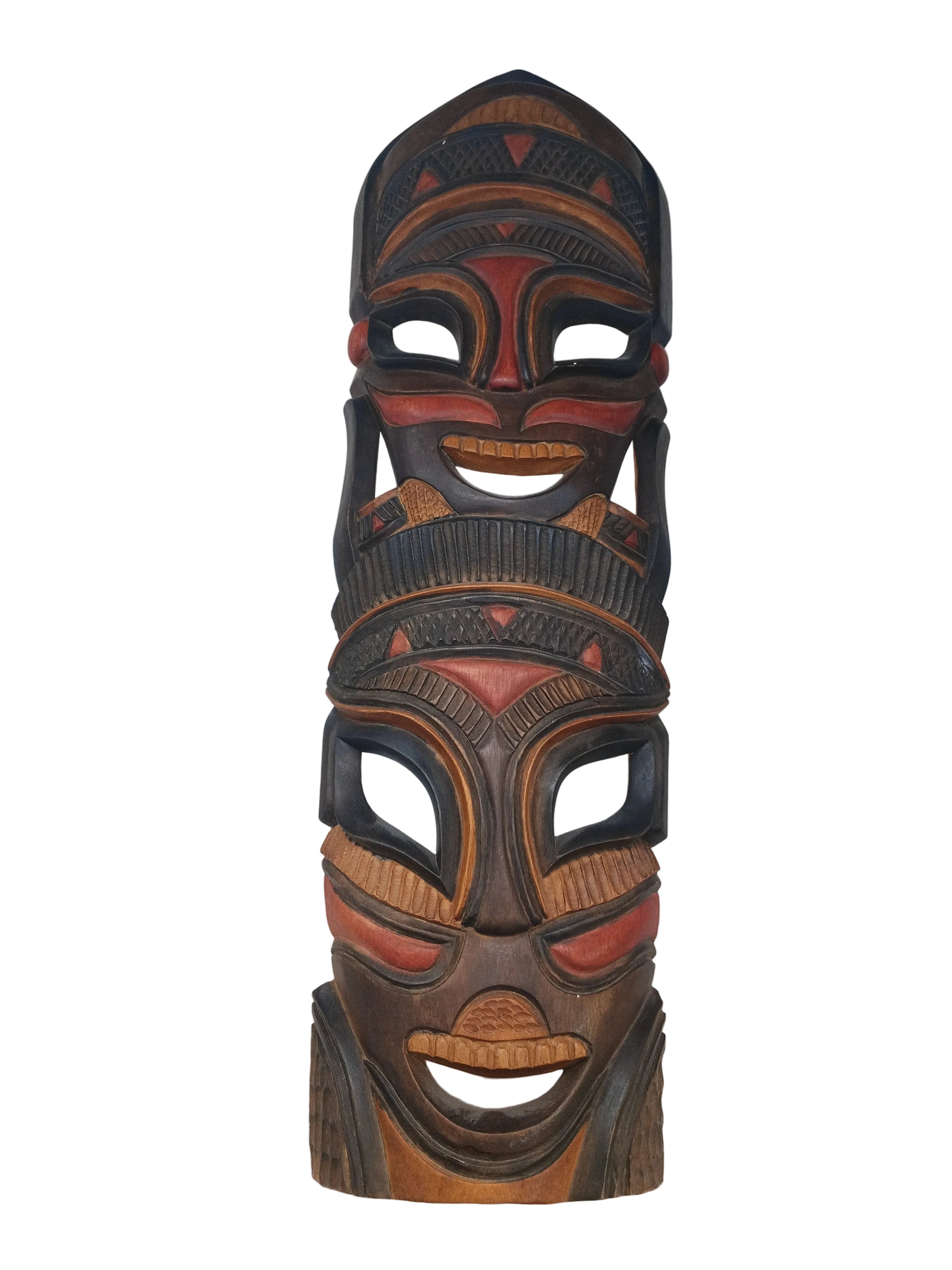 Tiki Scultura In Legno Intagliato Polinesiano/maori H.65cm