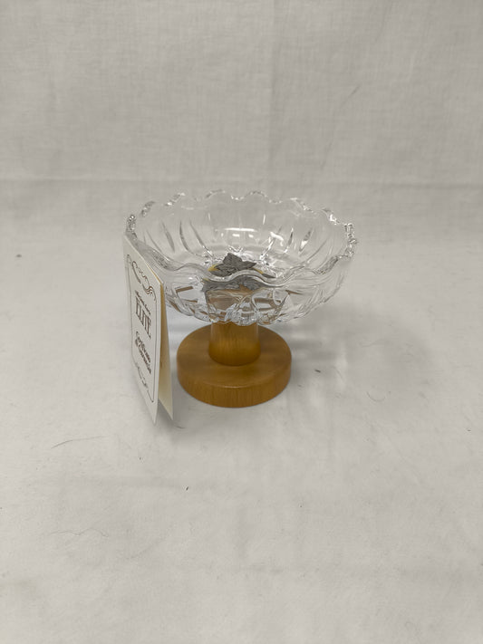 Elite Porta Bombon In Cristallo Con Gambo Legno Effige Arg. ø 12cm H. 10cm